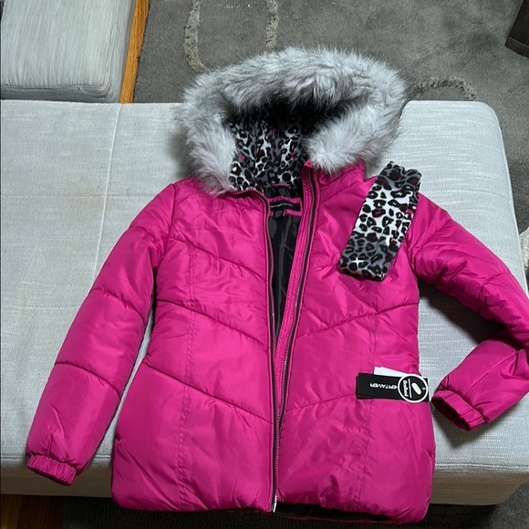 Pink Puffer Jacket with Faux Fur Hood